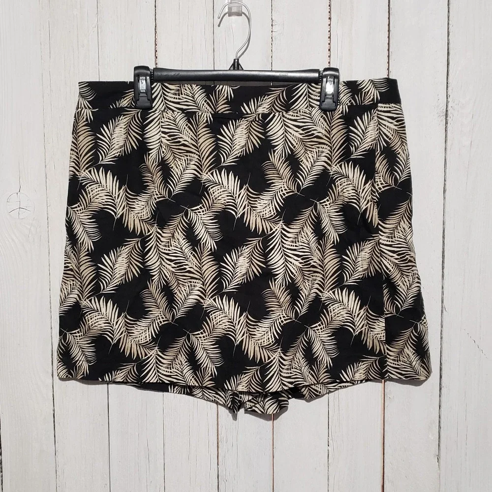 Ellen Tracy Skort Shorts Black Tropical Linen 90s Resort Coastal Indie Size‎ XXL